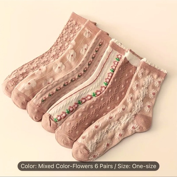 Pink Floral Patterned Socks - 6 Pairs NEW PACKAGING - Picture 1 of 3